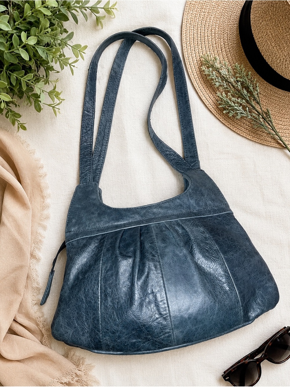 Classic Teal Leather Hobo Shoulder Bag
